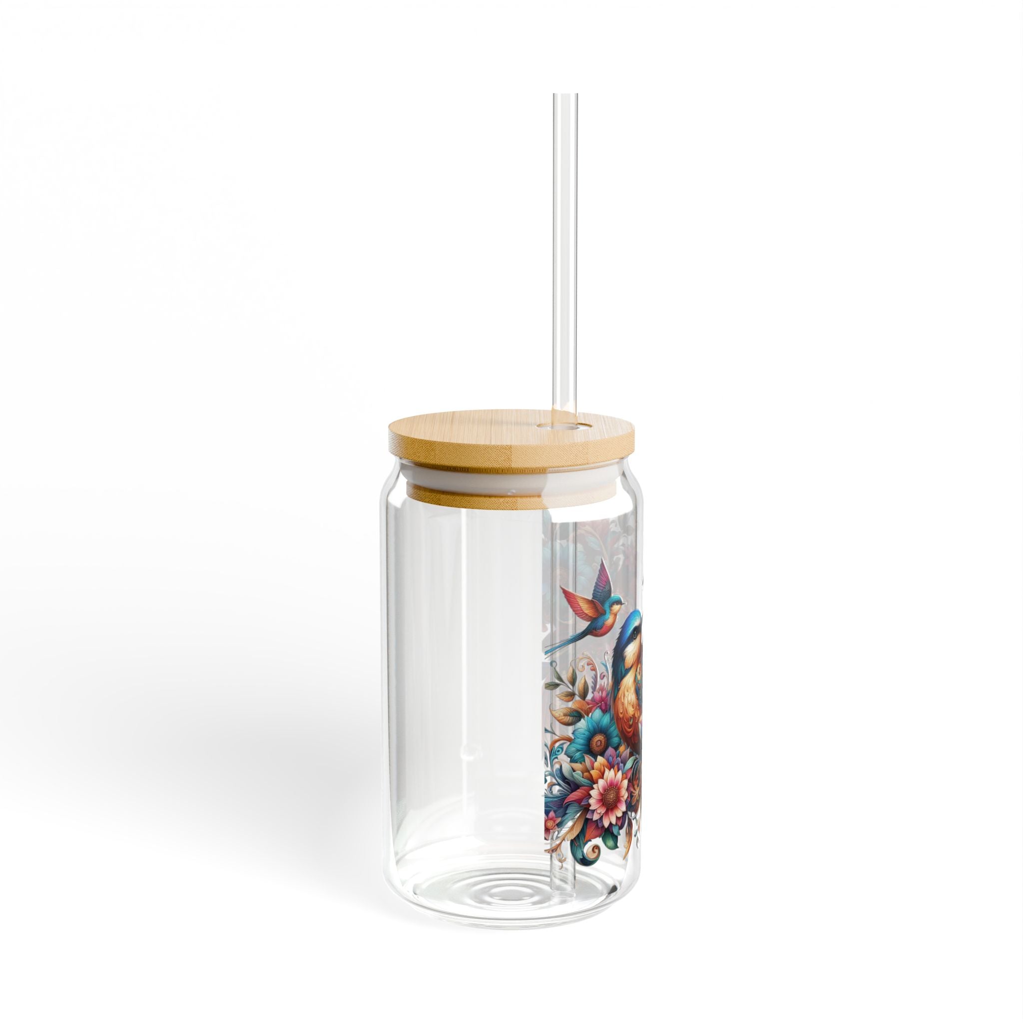 Colorful Bird Sipper Glass - 16oz Reusable Drinkware with Straw