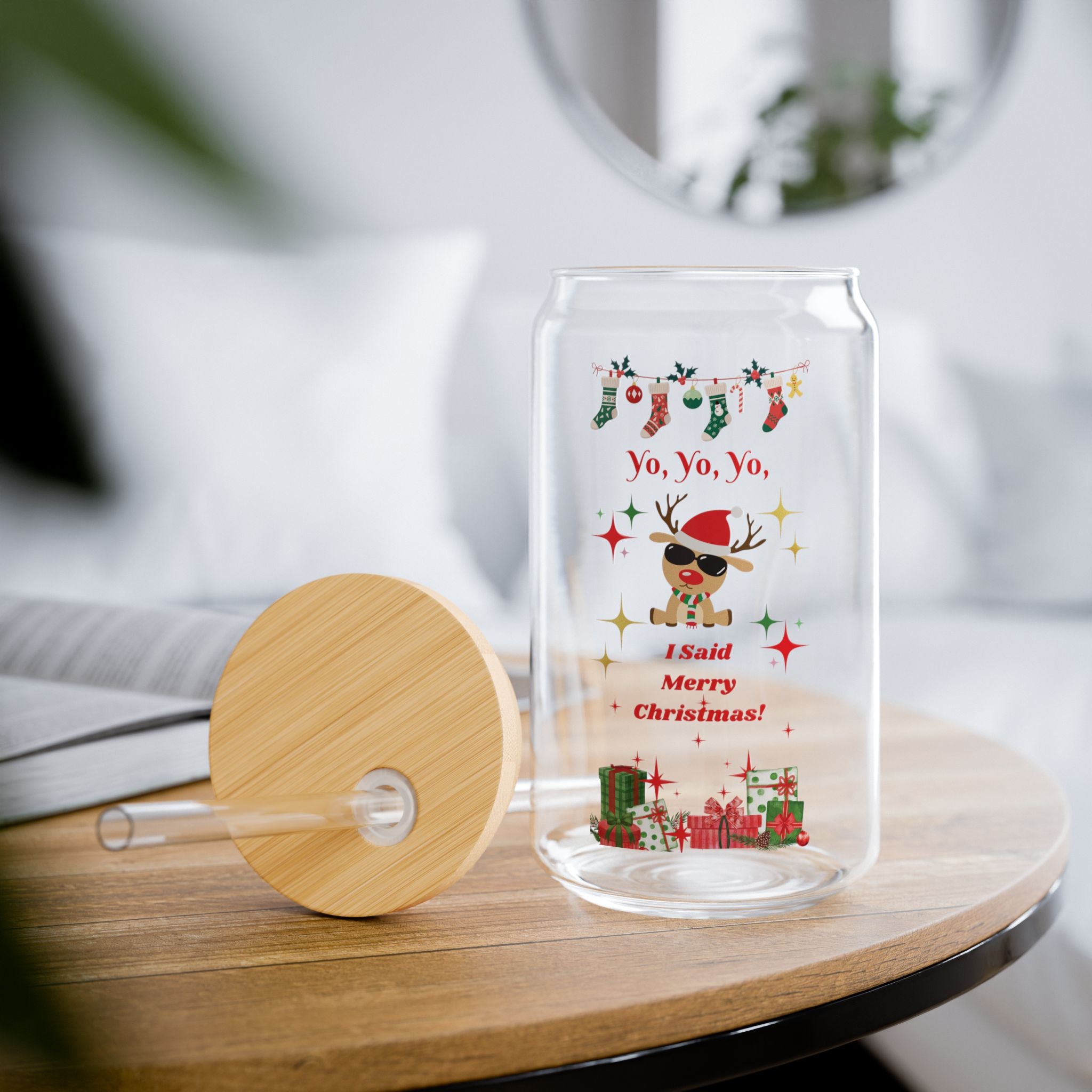 Festive 16oz Sipper Glass - "Yo, Yo, Yo, I Said Merry Christmas!"