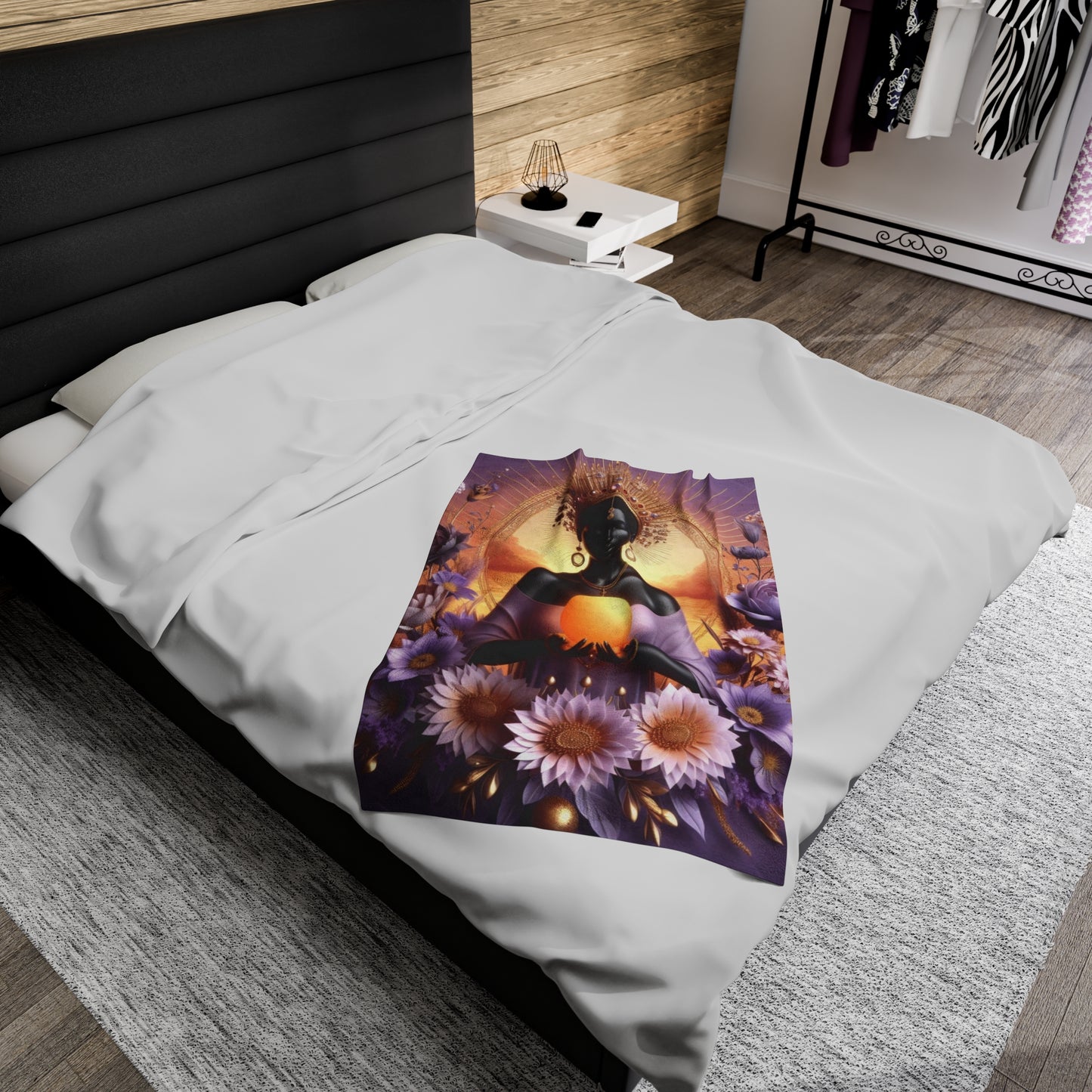 Celestial Goddess Velveteen Plush Blanket - Cozy Art for Meditation & Comfort